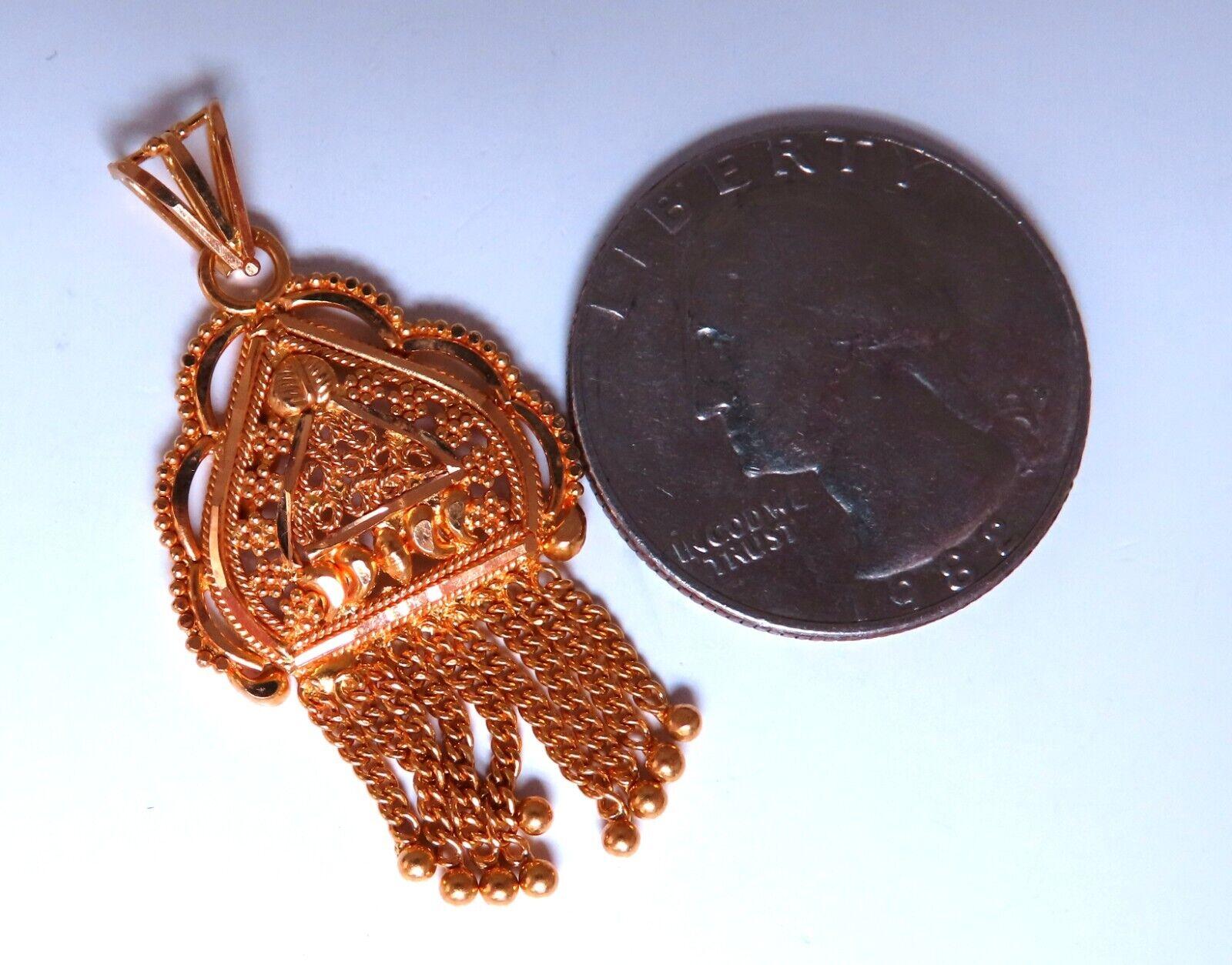 Women's or Men's Vintage Tassel Medallion Tassel Iconic Emblem Pendant 22 Karat Gold For Sale
