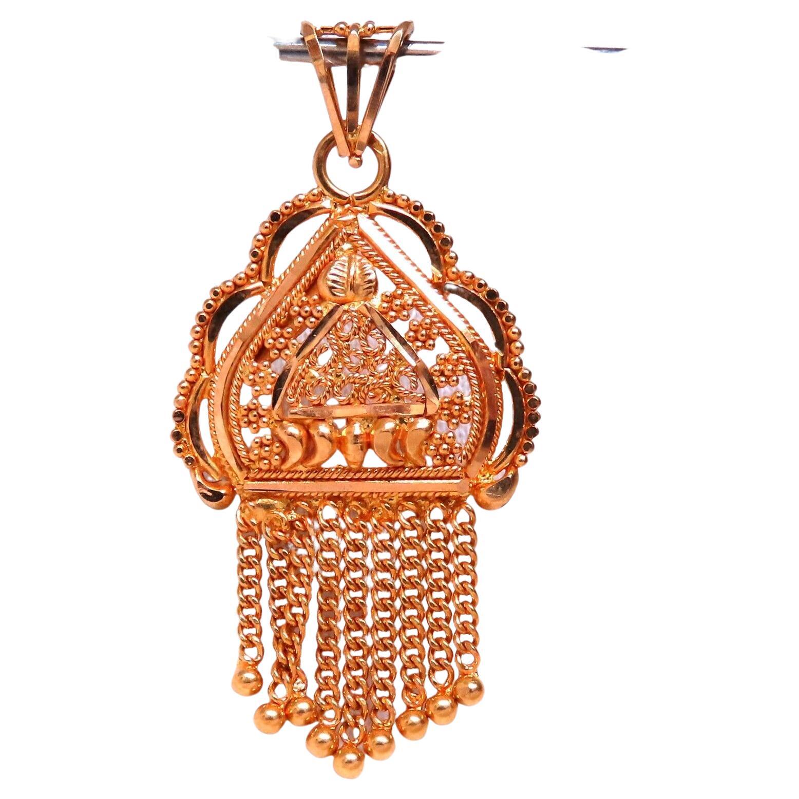 Vintage Tassel Medallion Tassel Iconic Emblem Pendant 22 Karat Gold For Sale