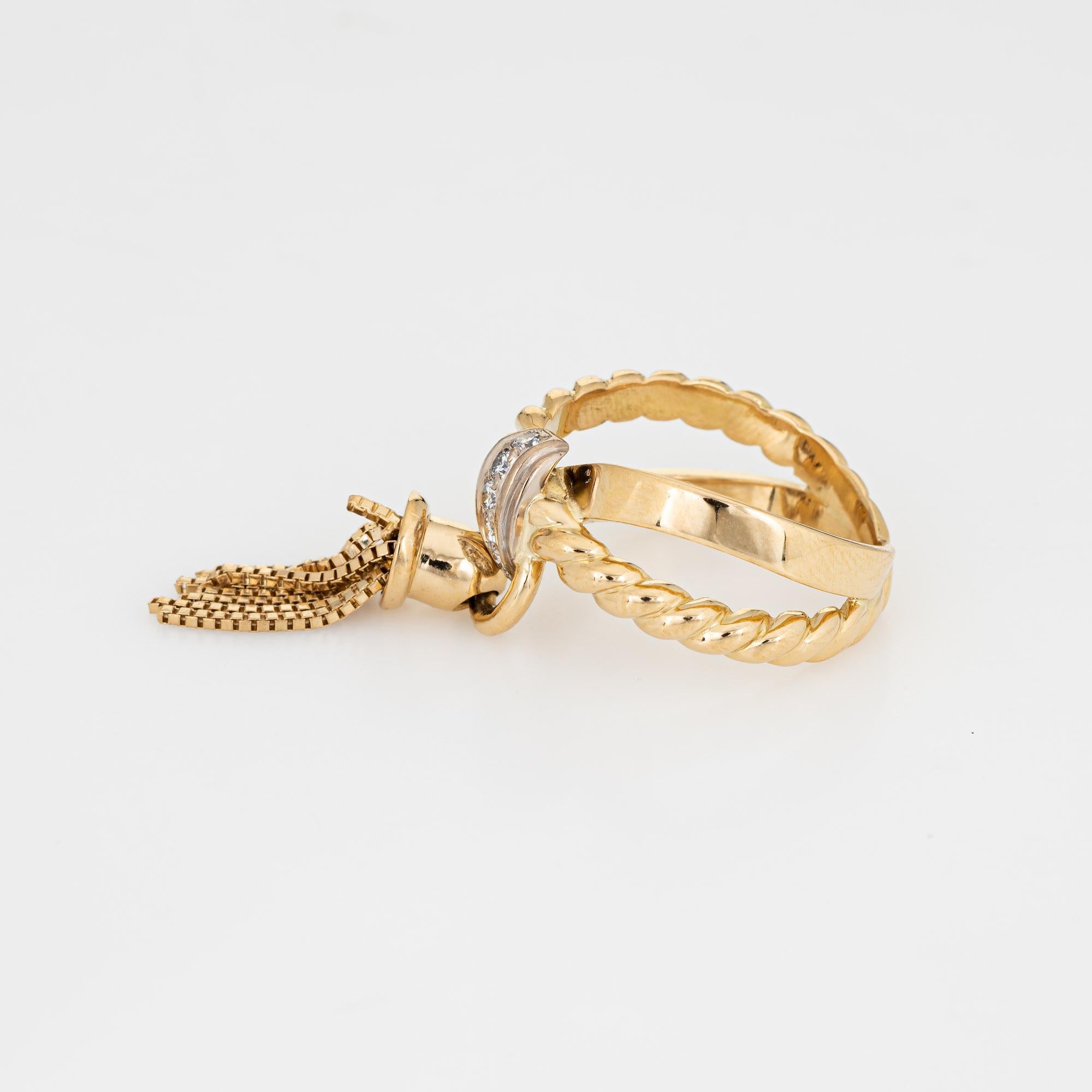 Modern Vintage Tassel Ring Diamond Band 14k Yellow Gold Estate Fine Jewelry