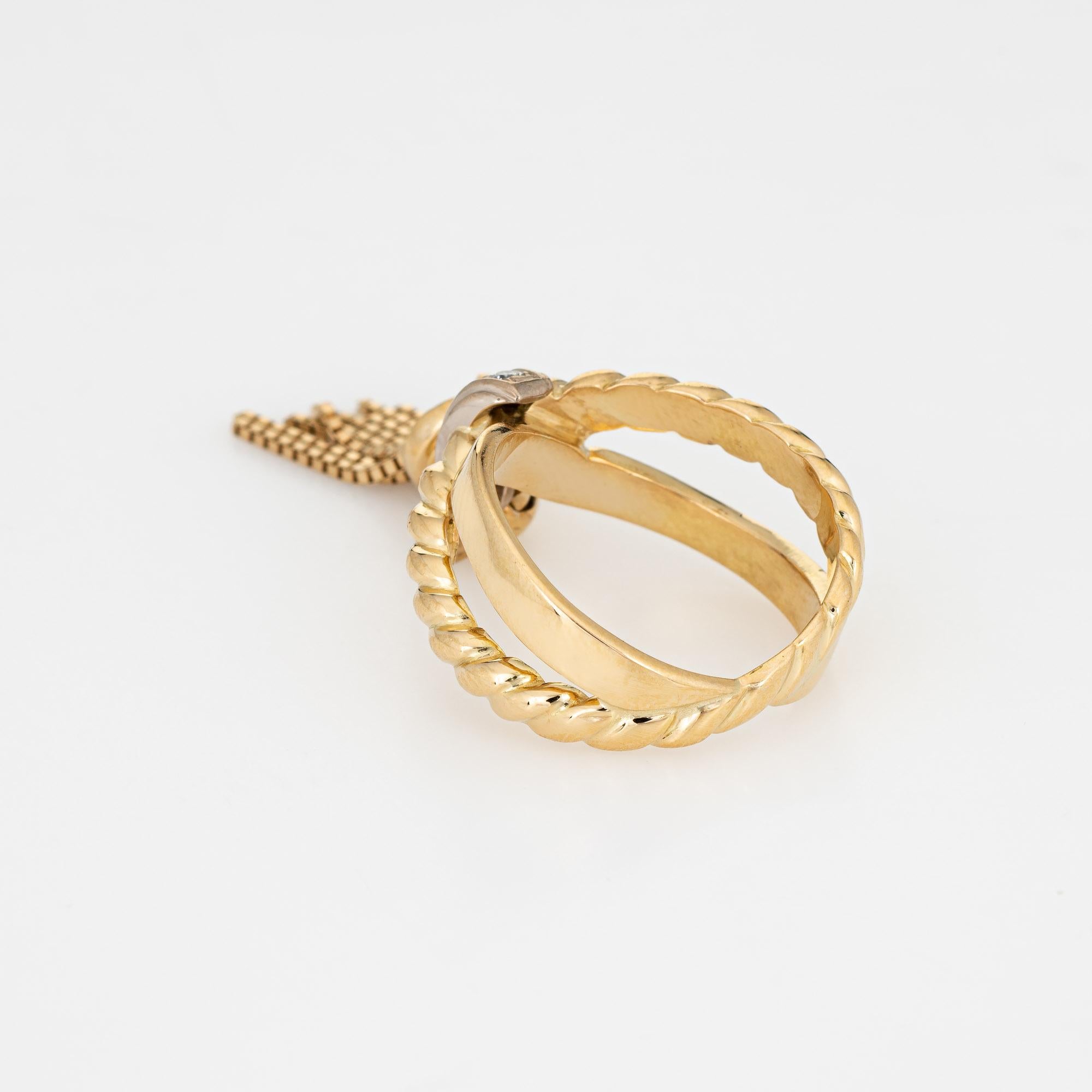 Round Cut Vintage Tassel Ring Diamond Band 14k Yellow Gold Estate Fine Jewelry