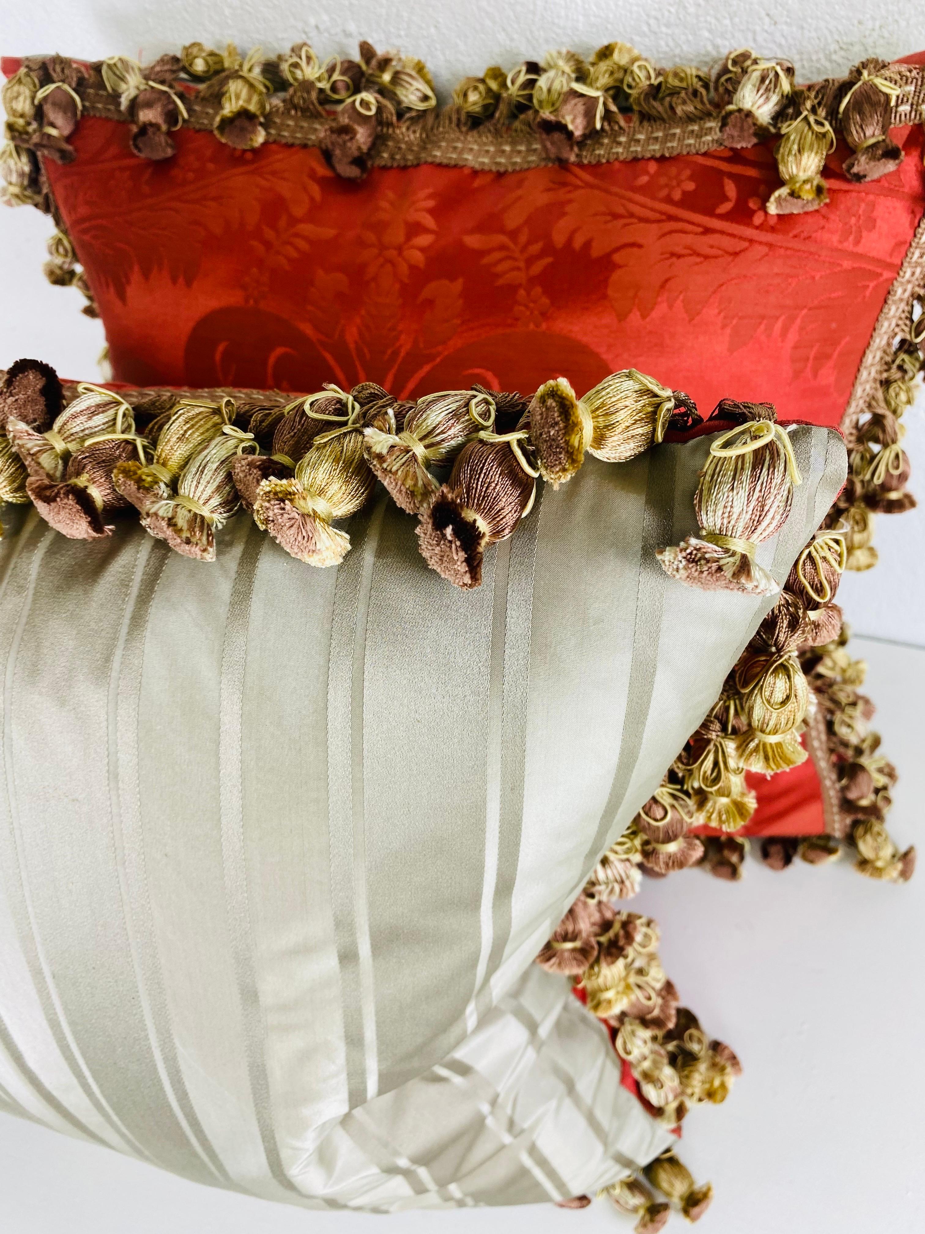 Empire Vintage tasseled Scalamandre silk pillows/pair