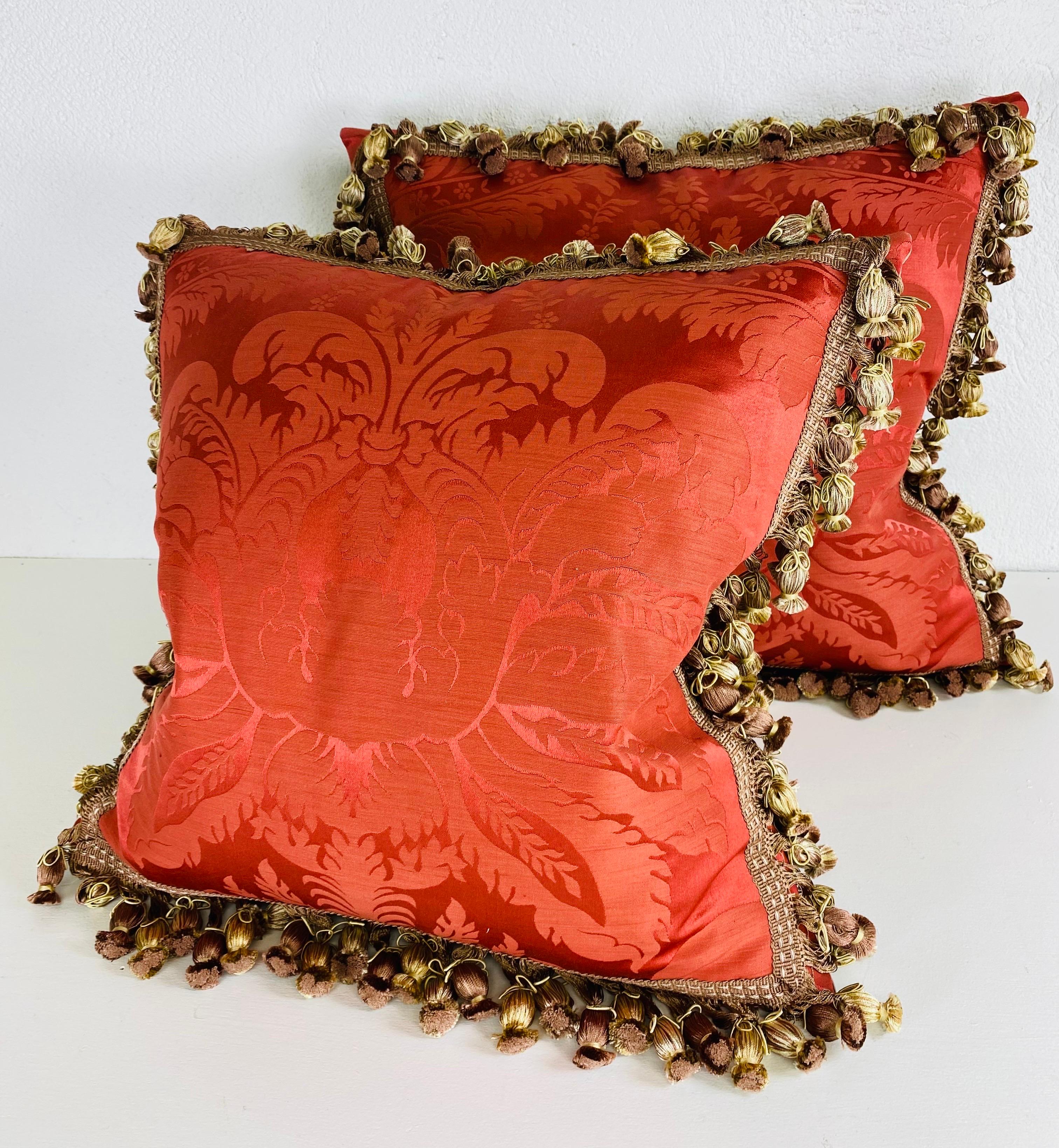 Vintage tasseled Scalamandre silk pillows/pair 1