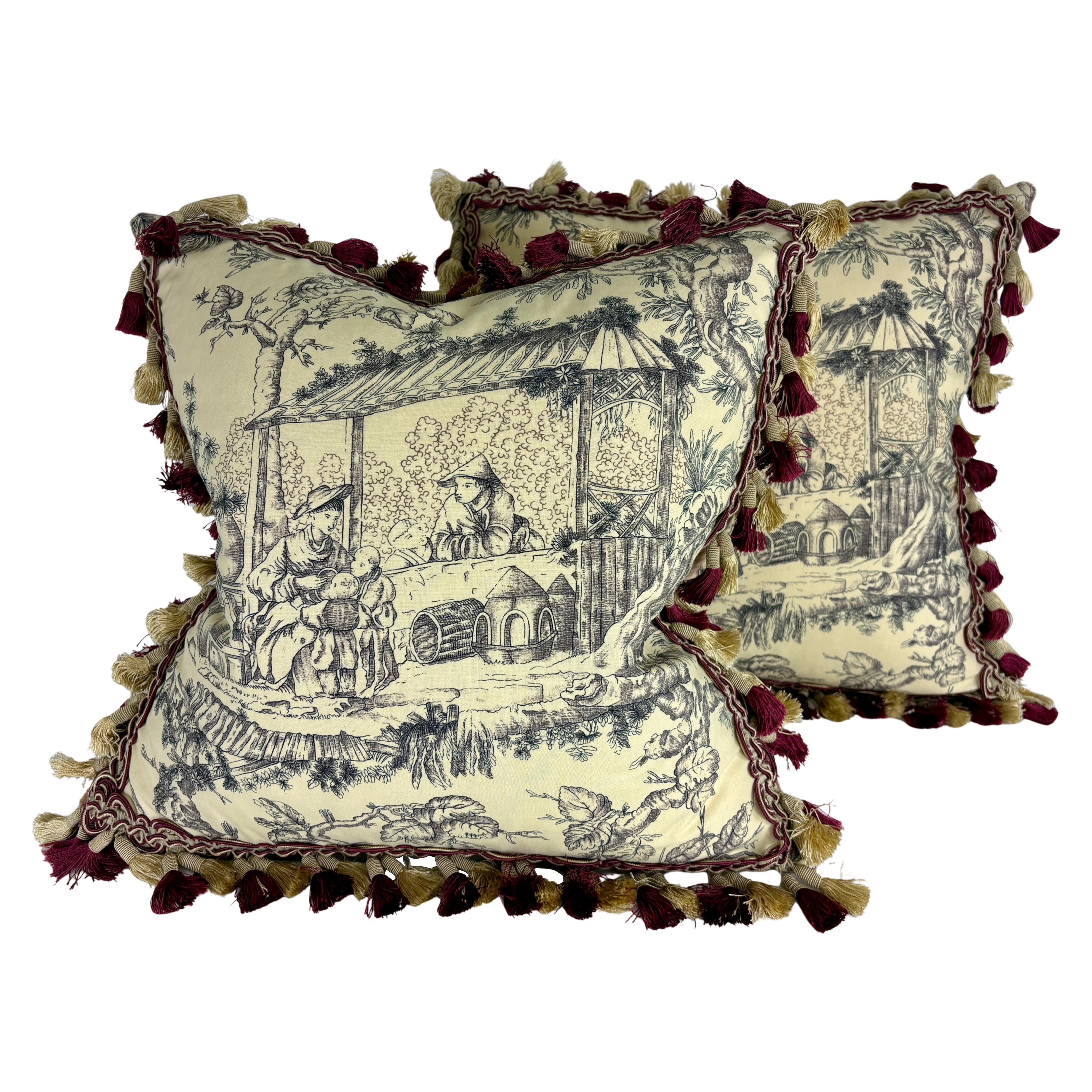 Cuscini vintage in cineserie toile con nappe di Schumacher/una coppia