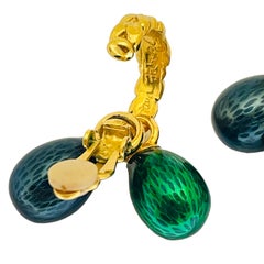 Vintage TATIANA FABERGE egg drops gold clip on enamel 80’s earrings