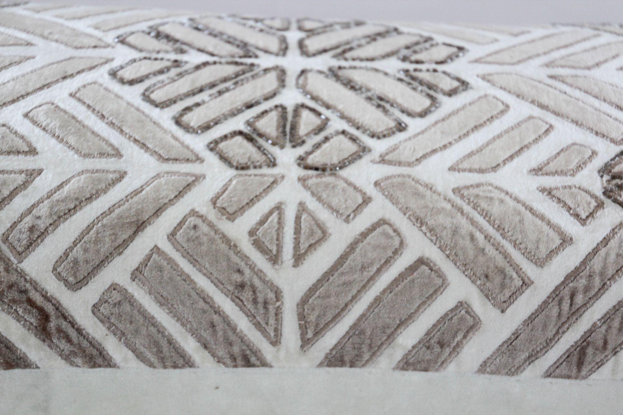 Vintage Taupe and Ivory Cut Velvet Pillow with Metallic Beads For Sale 3