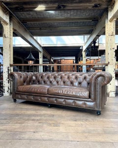 Vintage Taupe Leather Chesterfield Sofa, 1970s