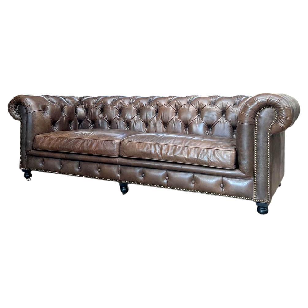 Vintage Taupe Leder Chesterfield Sofa, 1970er Jahre