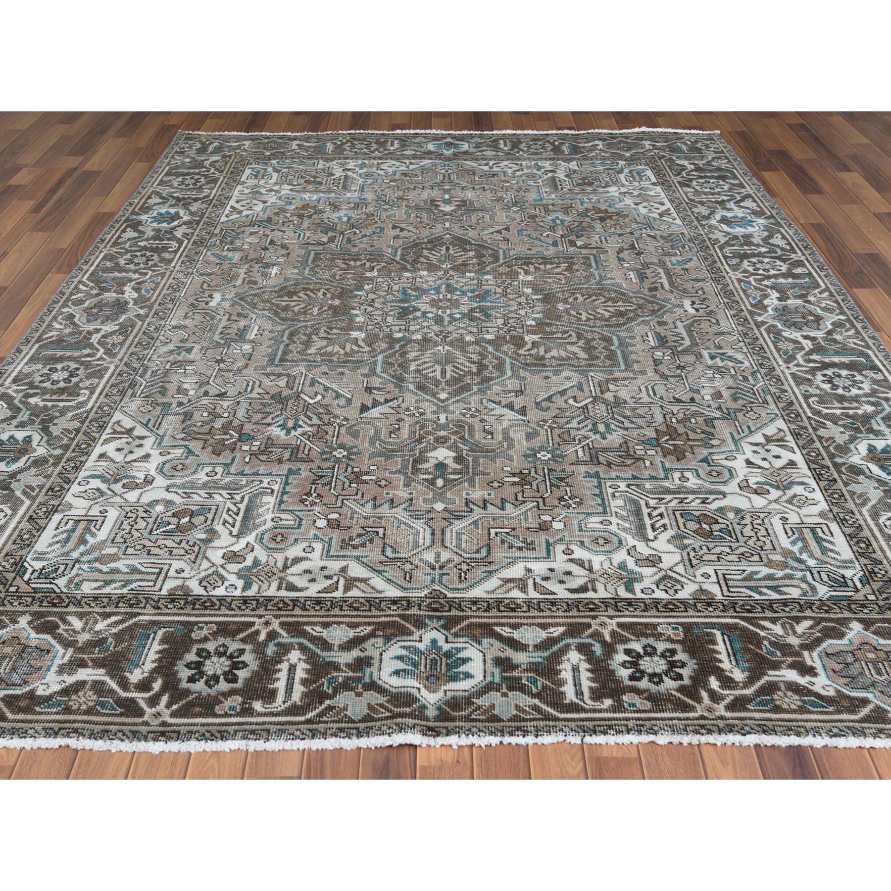 Medieval Vintage Taupe Persian Heriz Clean Hand Knotted Oriental Rug