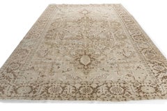 Vintage Heriz Serapi Rug, Hand-Knotted Wool, Taupe & Sage, 8'4 x 11'4 1940