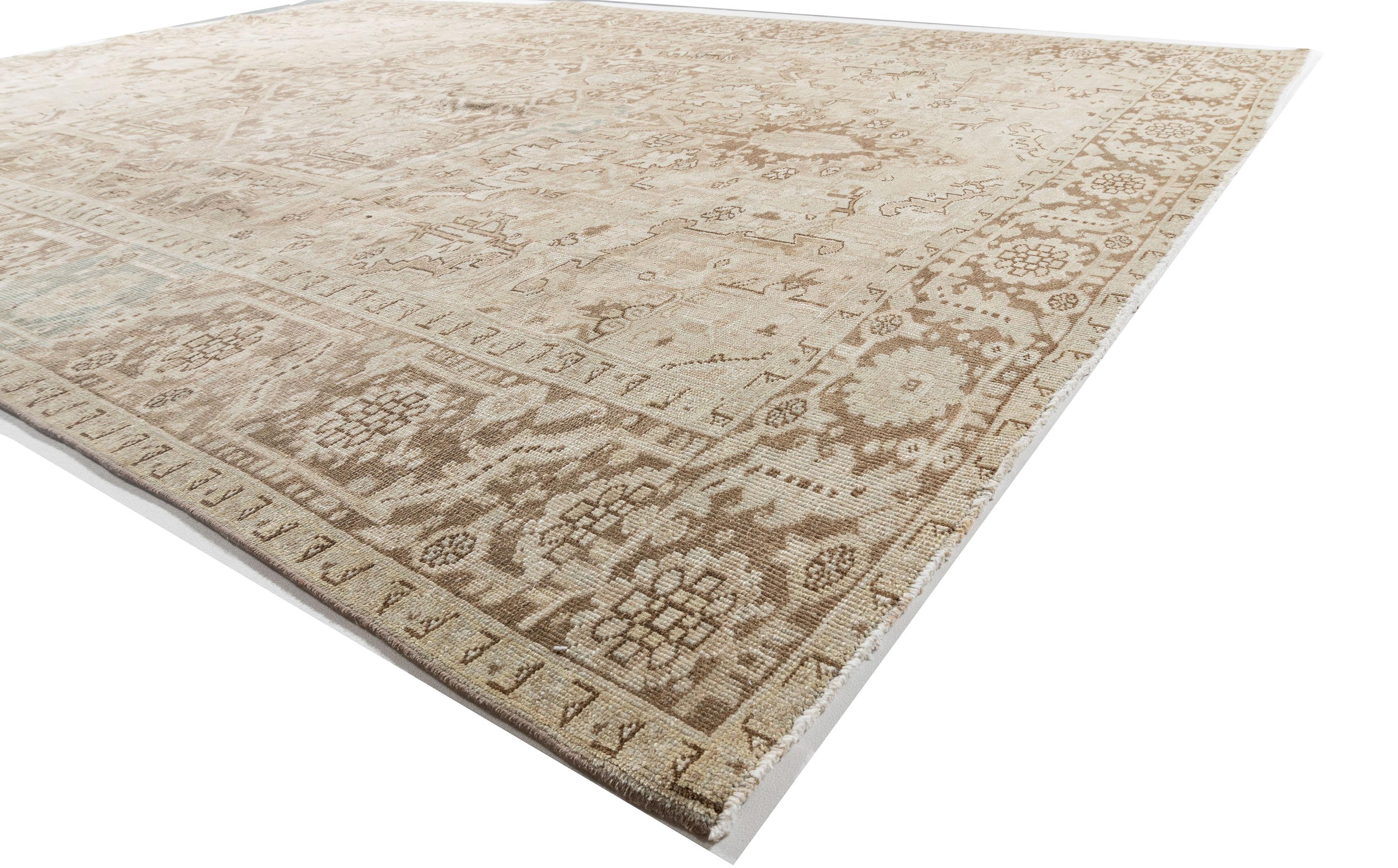 Heriz Serapi Tapis persan Heriz Vintage Taupe 8'4 x 11'4 en vente