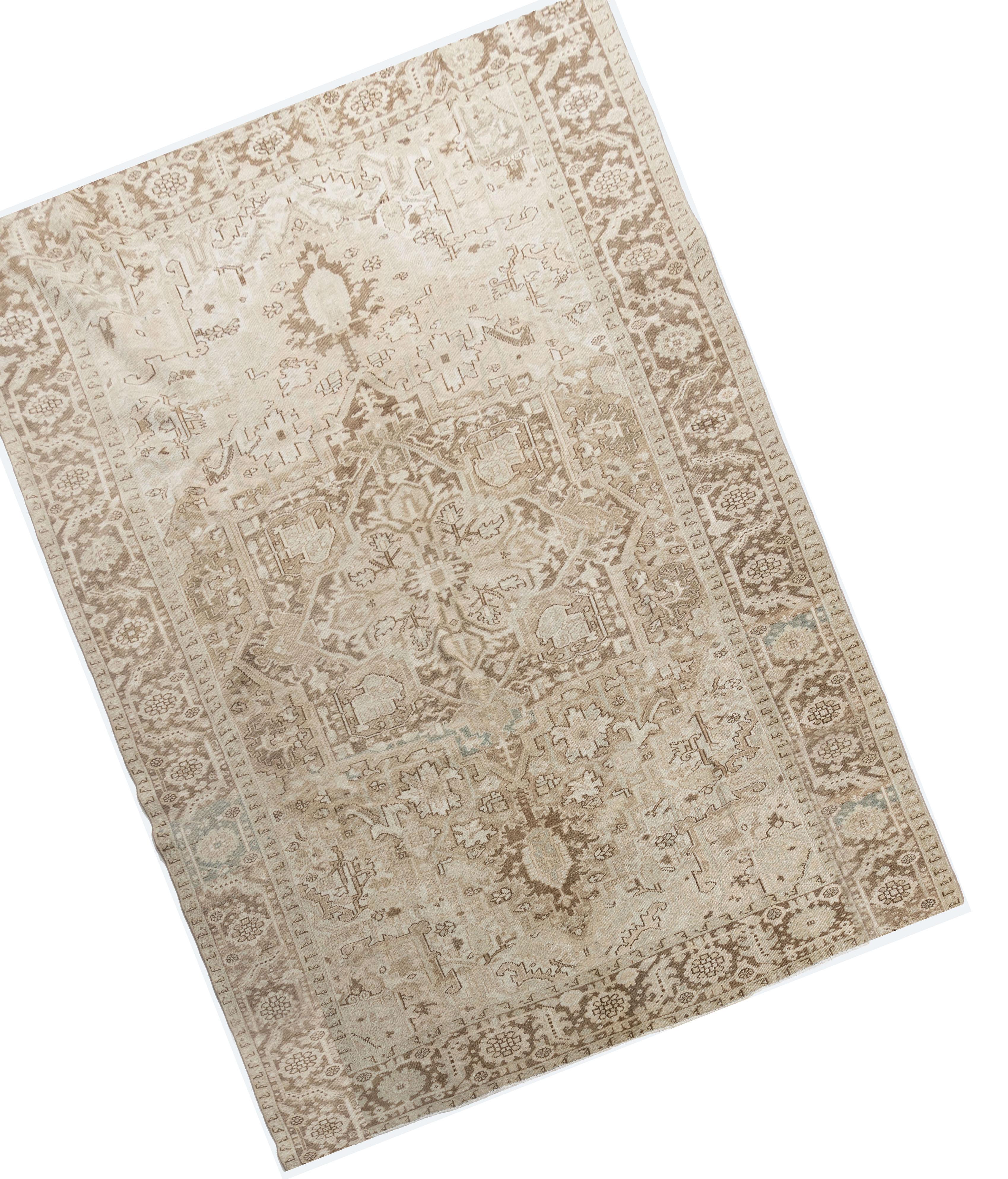 Laine Tapis persan Heriz Vintage Taupe 8'4 x 11'4 en vente
