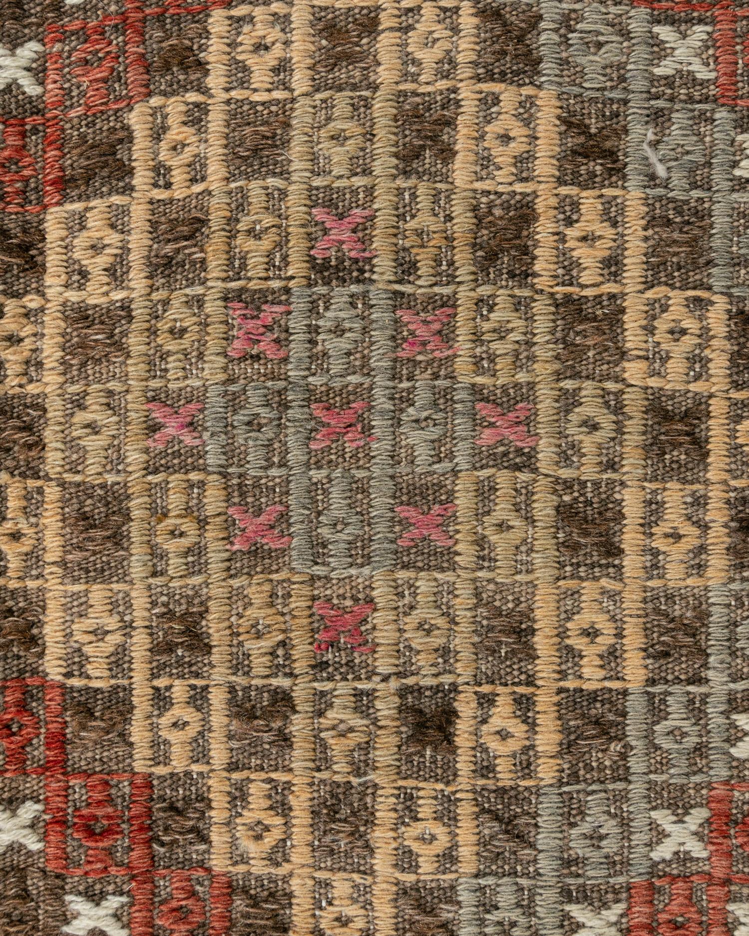 Vintage Taupe Türkisch Jajim Flachgewebe Bereich Teppich 5'2 x 9'7 im Angebot 4