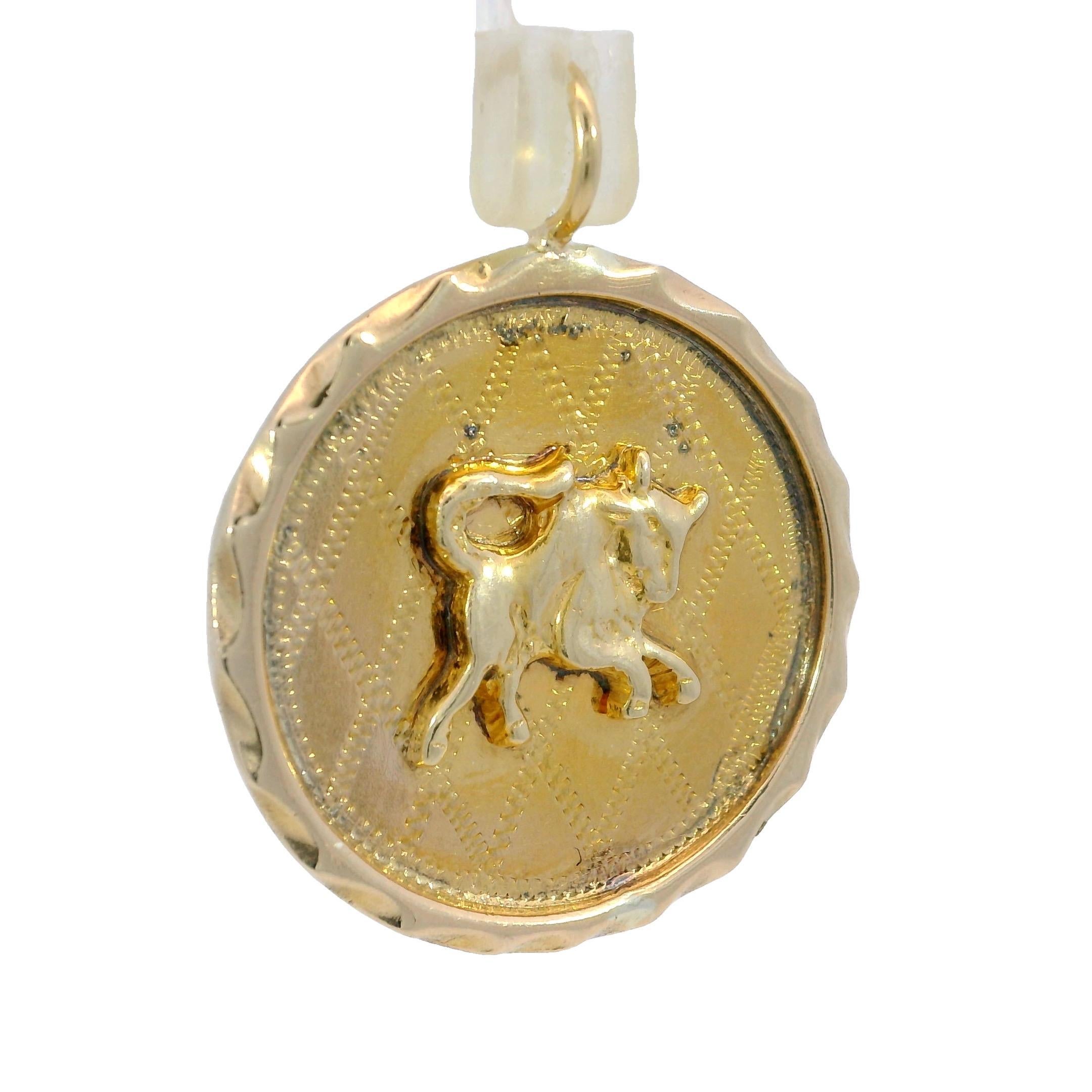 Pendentif Vintage Taurus Zodiac Or Jaune 12K 1.5