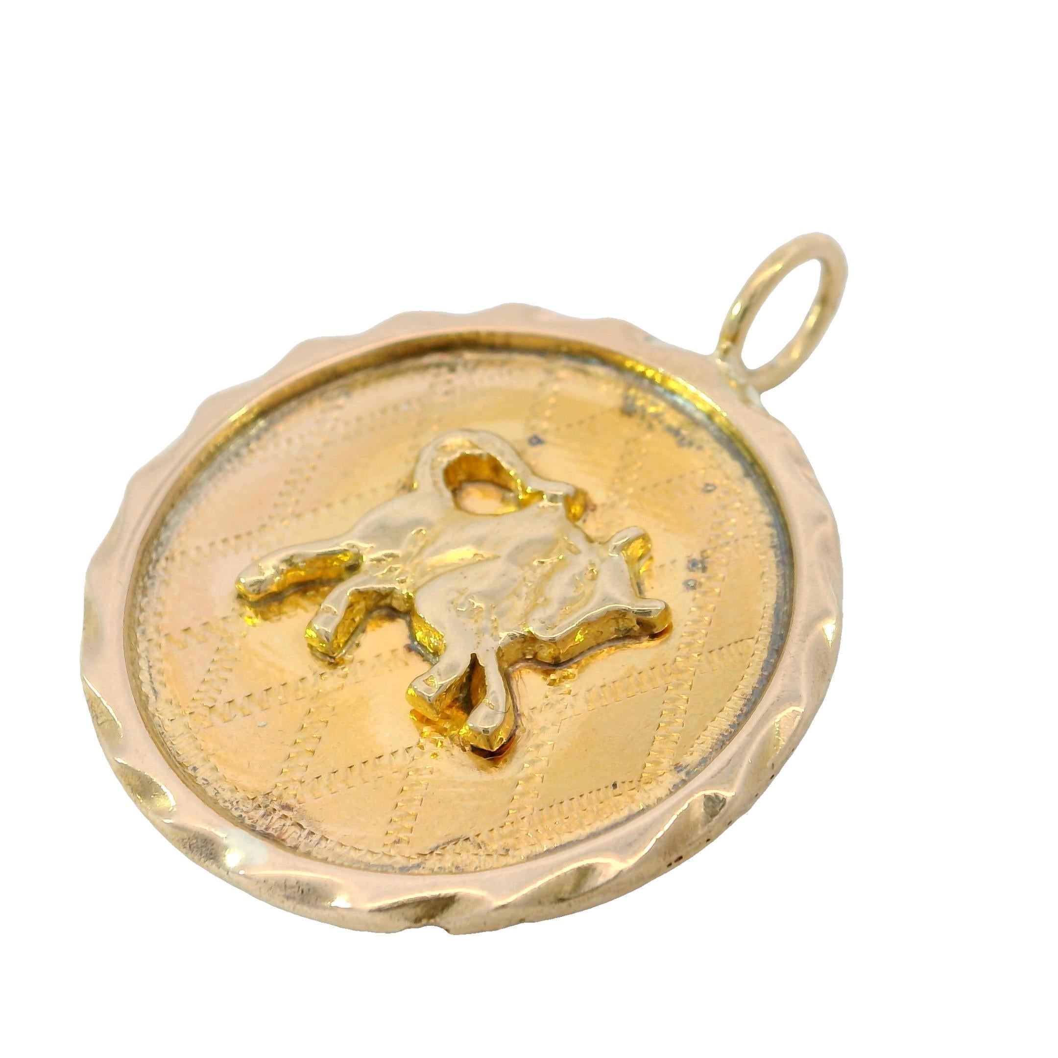 Pendentif Vintage Taurus Zodiac Or Jaune 12K 1.5