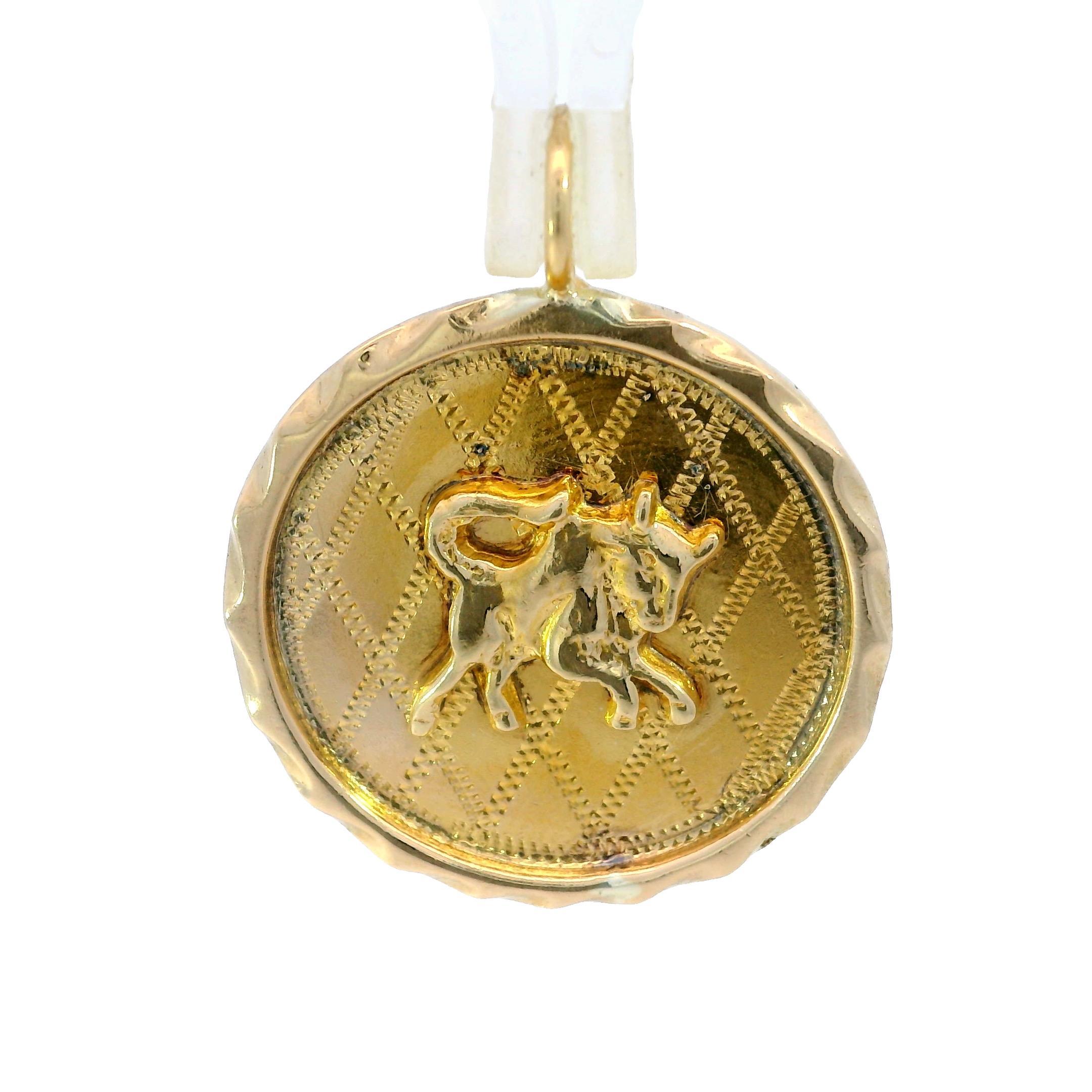 Pendentif Vintage Taurus Zodiac Or Jaune 12K 1.5