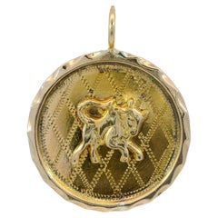 Vintage Taurus Zodiac Pendant 12K Yellow Gold 1.5" Diameter