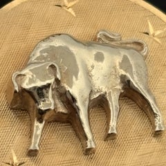 Vintage Taurus Zodiac Pendant 14k Gold - David E Trabich - High Relief