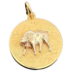Vintage Taurus Zodiac Pendant 14k Gold - David E Trabich - High Relief