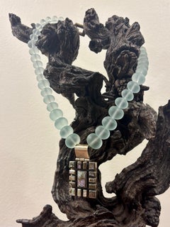 Vintage Taxco Mexican Modernist Sterling Silver Abalone Glass Necklace