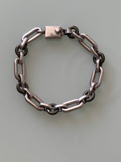 Vintage Taxco Mexican Modernist Sterling Silver Heavy Paperclip Link Bracelet