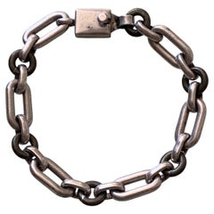 Vintage Taxco Mexican Modernist Sterling Silver Heavy Paperclip Link Bracelet