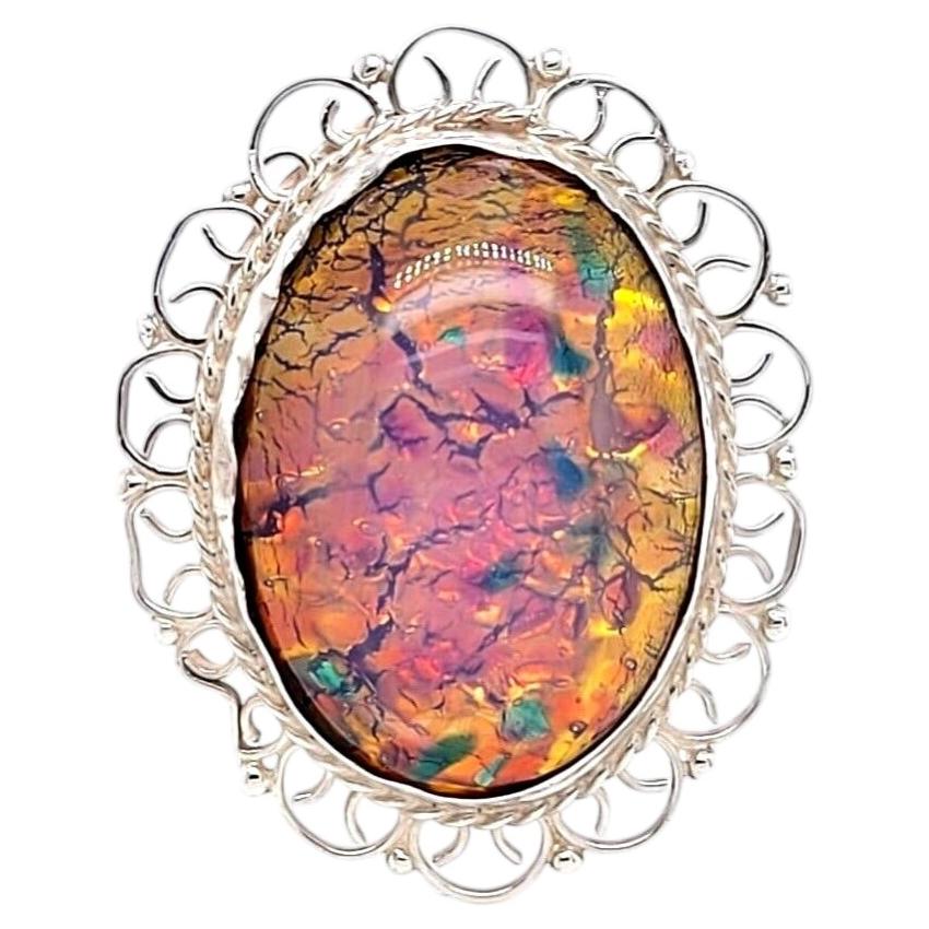 Vintage Taxco Mexico 925 Silver Multicolor Art Glass Statement Ring Sz 5 10g