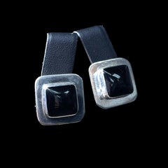 Vintage Taxco Mexico Sterling Silver Black Onyx Earrings Earrclips 18.6 Grams
