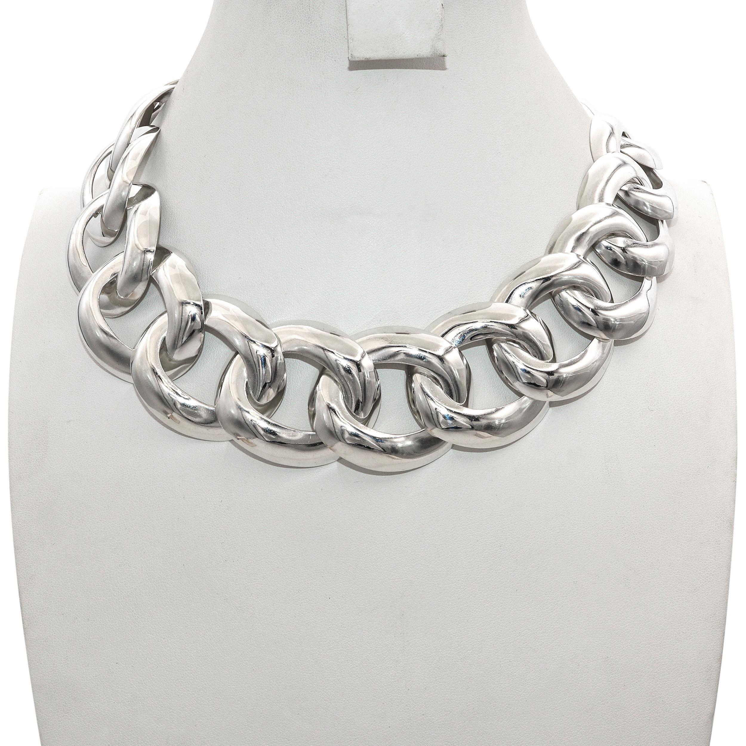 Moderno Vintage Taxco Mexico - Collana in argento sterling a maglie larghe A. Silver in vendita