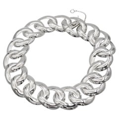 Vintage Taxco Mexico Sterling Silver Large Curb Link Statement Necklace