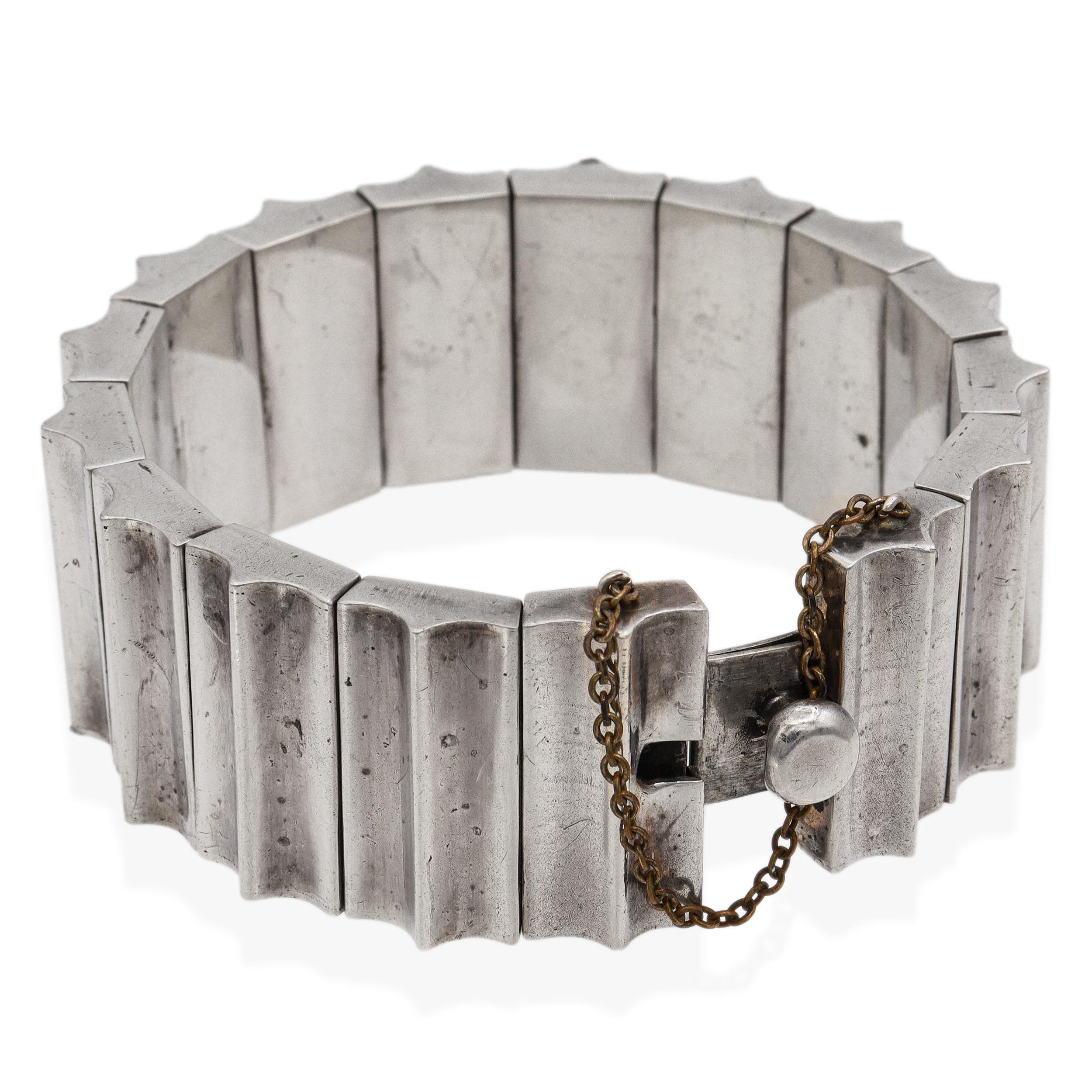 Vintage Taxco Mexico Sterling Silber Modernist Armband für Damen oder Herren im Angebot