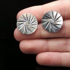 Vintage Taxco Mexico Sterling Silver Sunburst Disc Post Earrings 925 Geometric