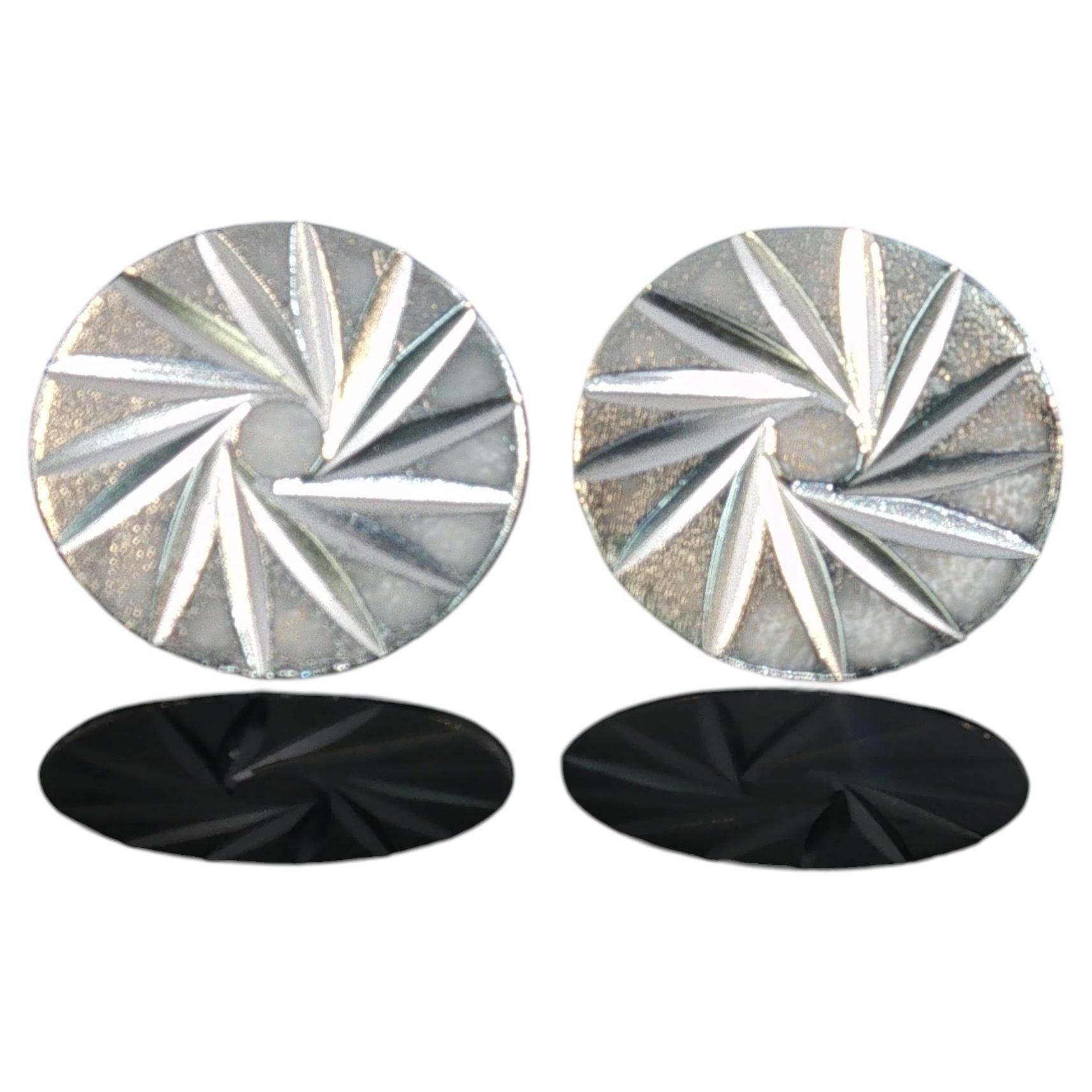 Vintage Taxco Mexico Sterling Silver Sunburst Disc Post Earrings 925 Geometric
