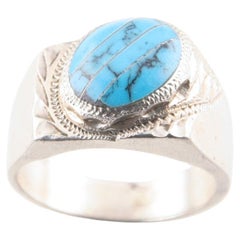Vintage Taxco Mexico Sterling Silver Turquoise Ring, Size 12