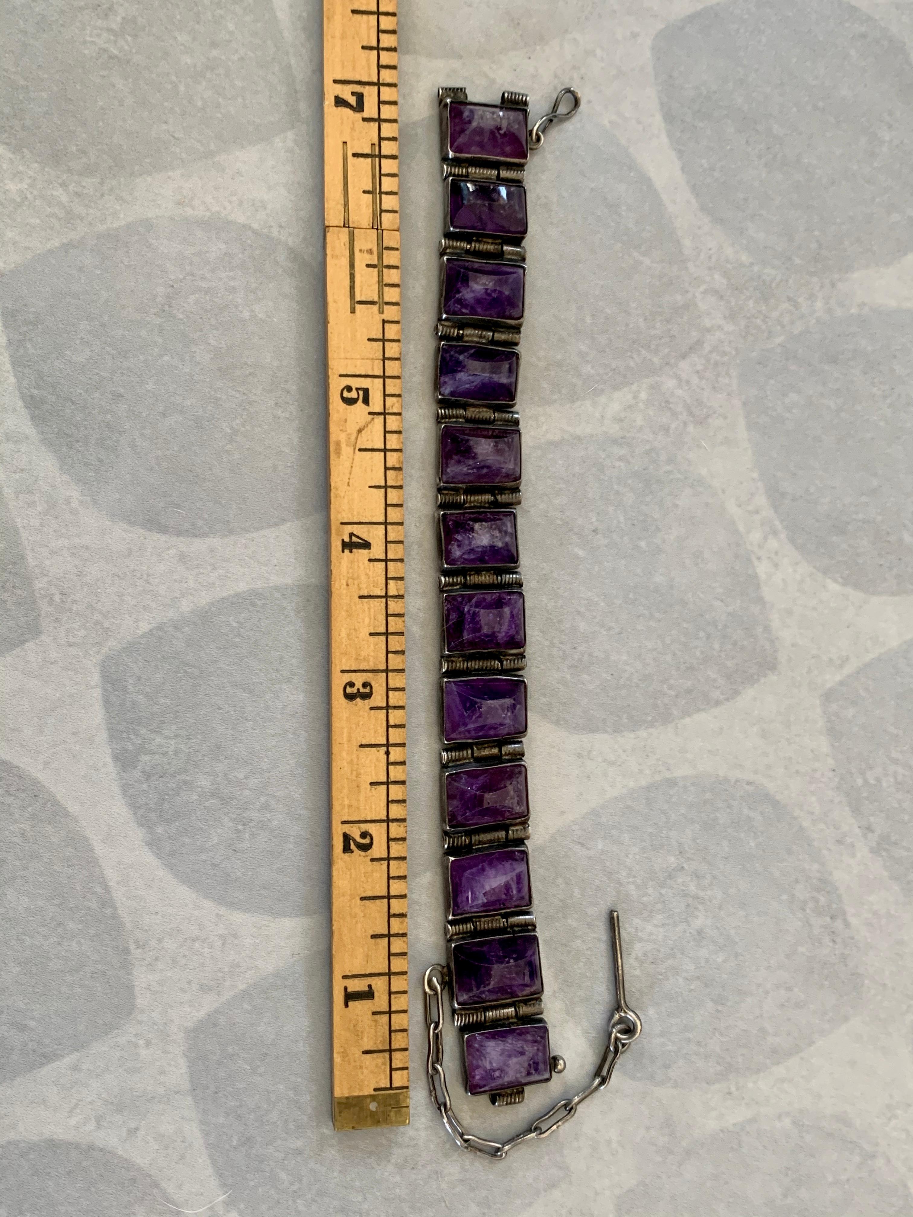 Vintage Taxco Silver and Amethyst Quartz Bracelet For Sale 2