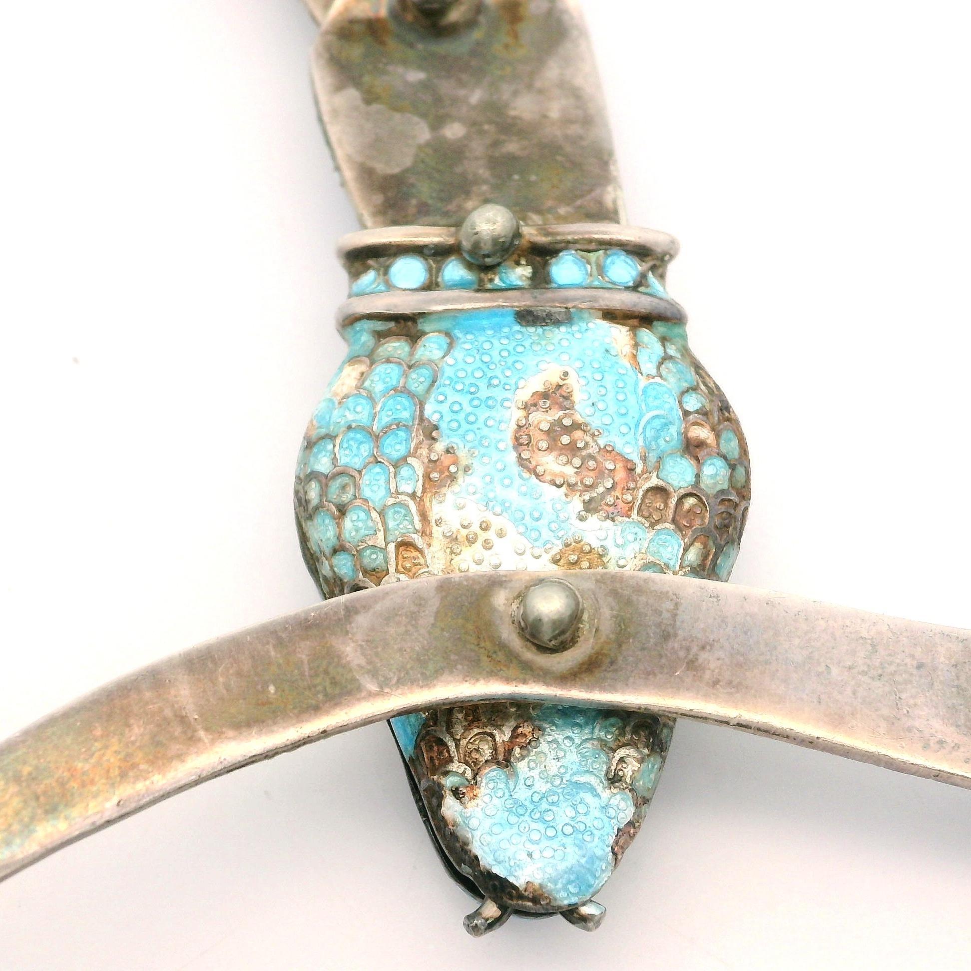 Vintage Taxco Silver Blue Enamel & Stone Detailed Articulated Snake Necklace (Collier serpent articulé) 1