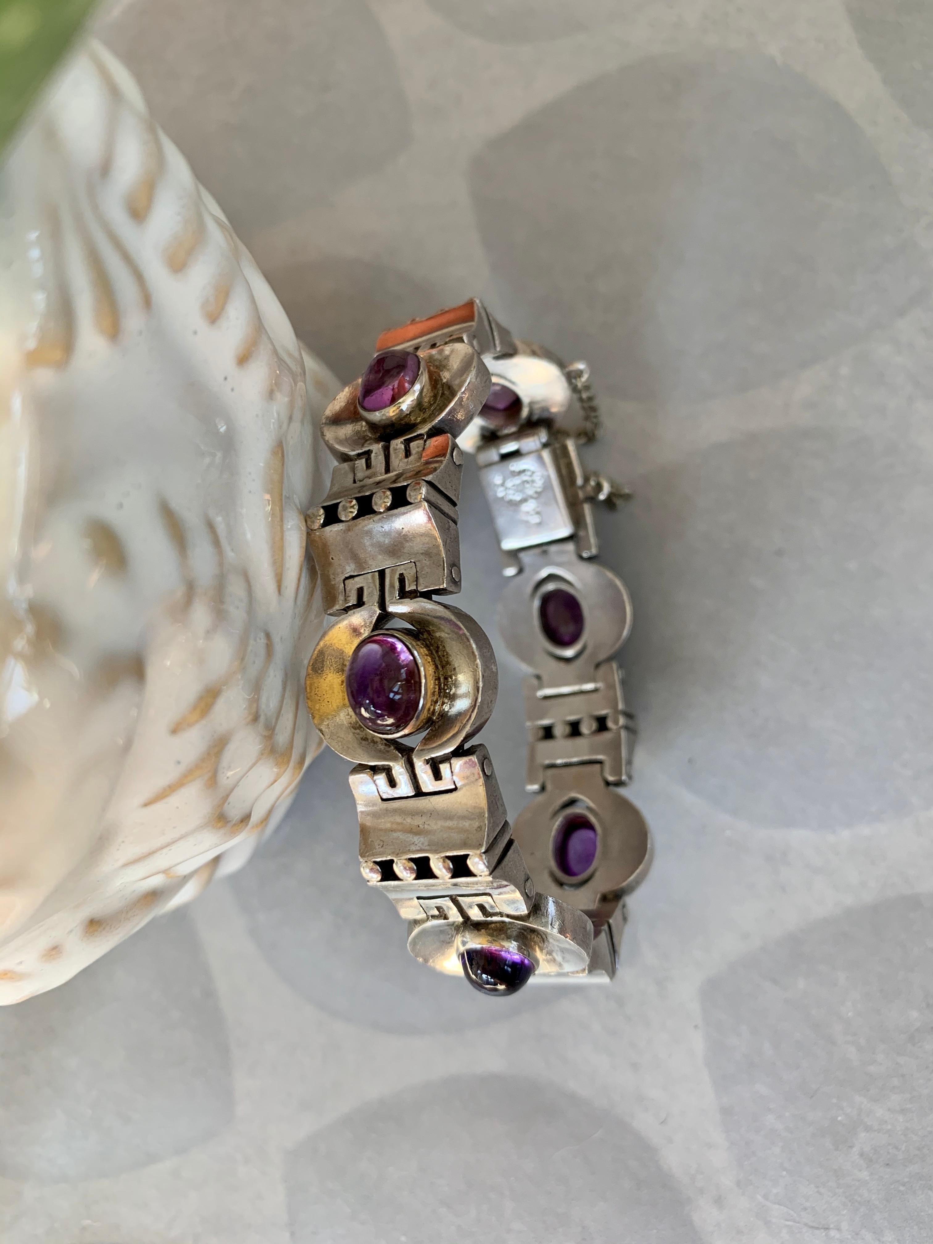 Vintage TAXCO Sterling Silber und Amethyst-Armband Damen