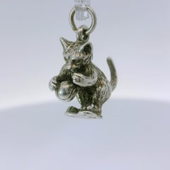 Vintage Taxco Sterling Silver Cat Playing W/ Ball Charm Pendant Francisco Rivera