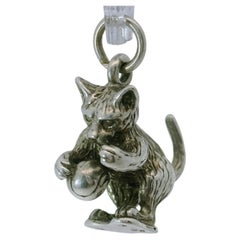 Vintage Taxco Sterling Silver Cat Playing W/ Ball Charm Pendant Francisco Rivera