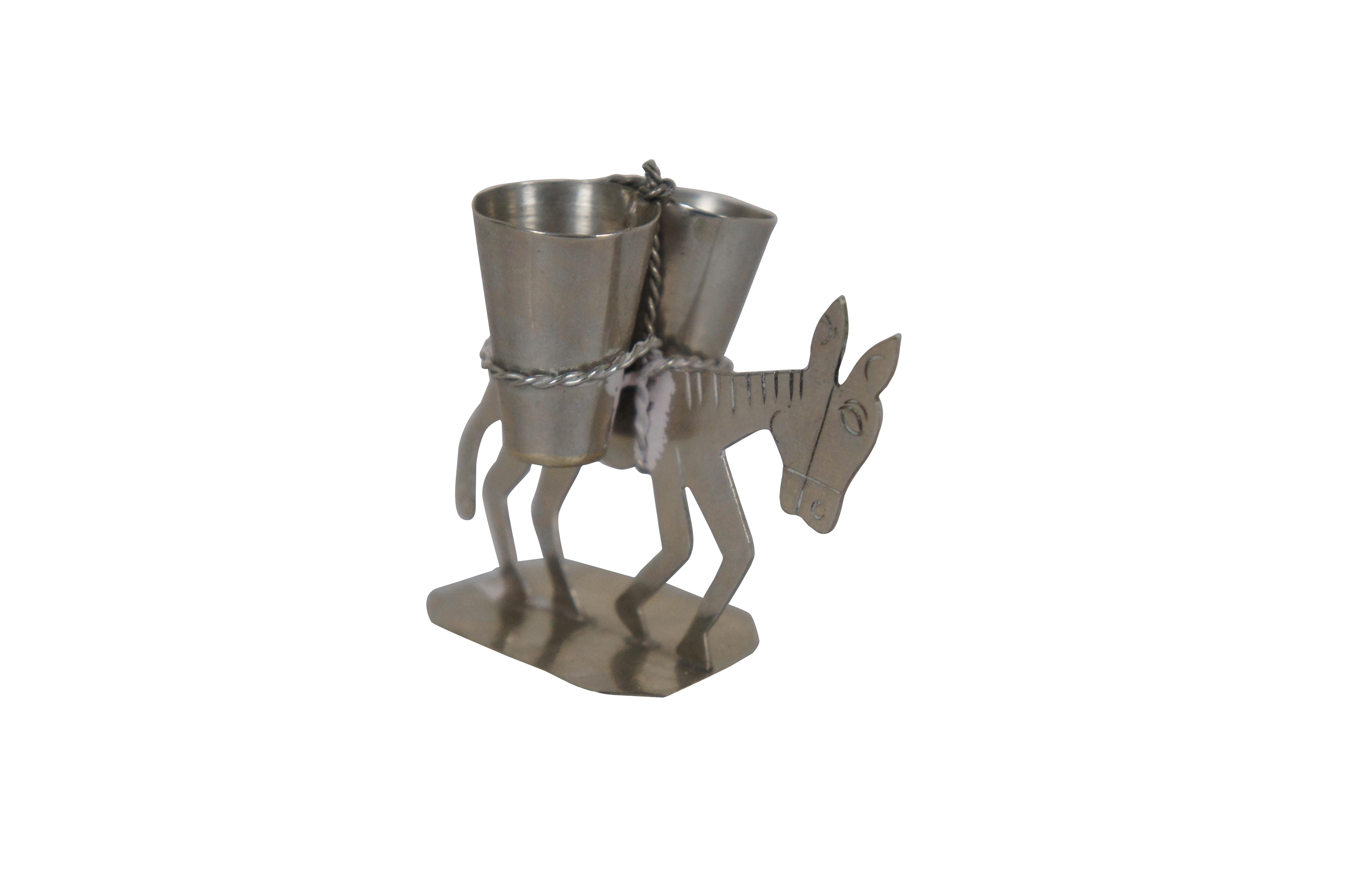 Folk Art Vintage Taxco Sterling Silver Donkey Burro Double Toothpick Holder Mexico 2
