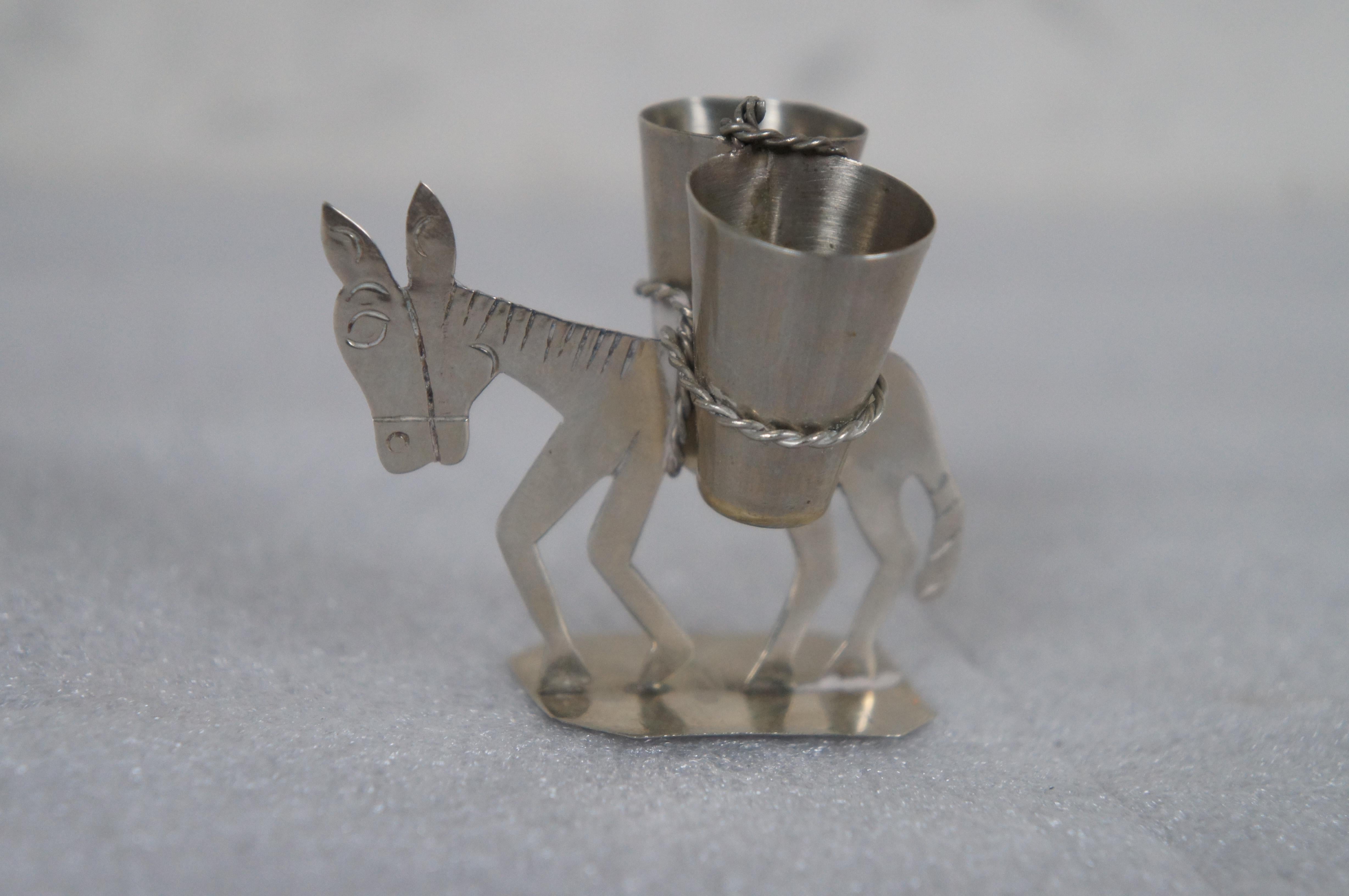 20th Century Vintage Taxco Sterling Silver Donkey Burro Double Toothpick Holder Mexico 2