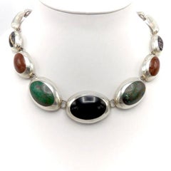 Vintage Taxco Sterling Silver Graduated Multi-Stone Necklace