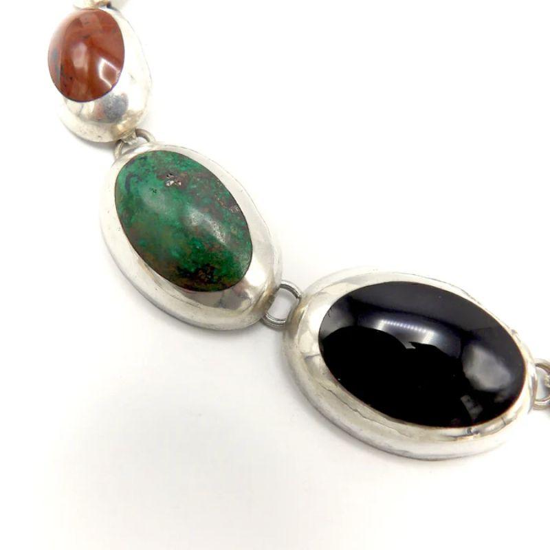 Modern Vintage Taxco Sterling Silver Graduated Multi-Stone Necklace For Sale
