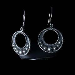Vintage Taxco Sterling Silver Hoop Dangle Earrings 13.9 Grams 30mm
