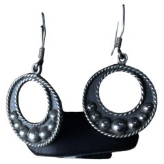 Vintage Taxco Sterling Silver Hoop Dangle Earrings 13.9 Grams 30mm