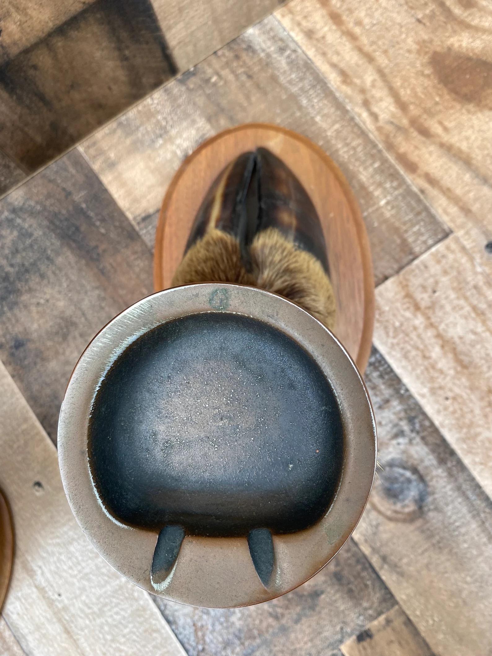 Vintage Taxidermy Elk Foot Ash Tray on Wooden Base In Good Condition In Chicago, IL