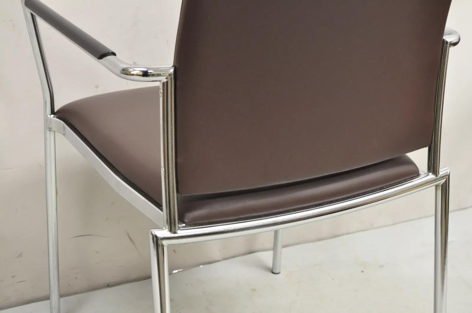 Vintage Tayco Canada Chrome and Chocolate Brown Vinyl Arm Chairs - Set of 4 For Sale 4