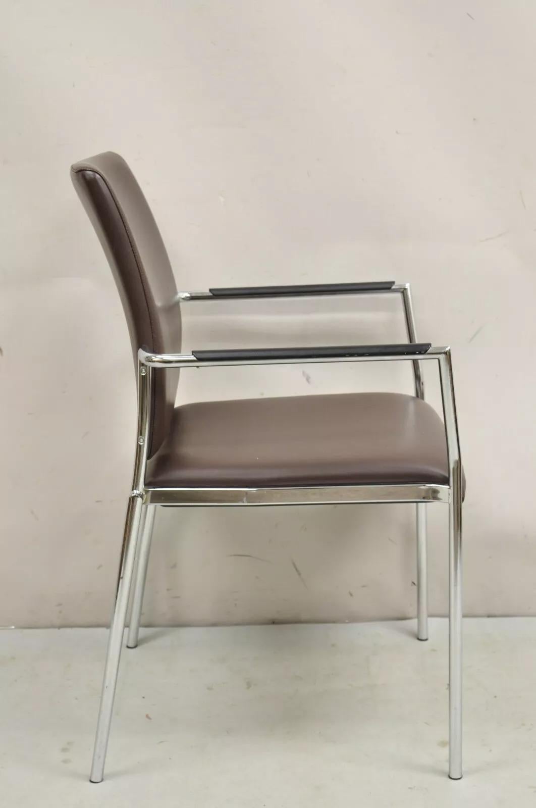 Vintage Tayco Canada Chrome and Chocolate Brown Vinyl Arm Chairs - Set of 4 For Sale 5