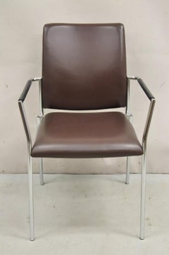 Vintage Tayco Canada Chrome and Chocolate Brown Vinyl Arm Chairs - Set of 4