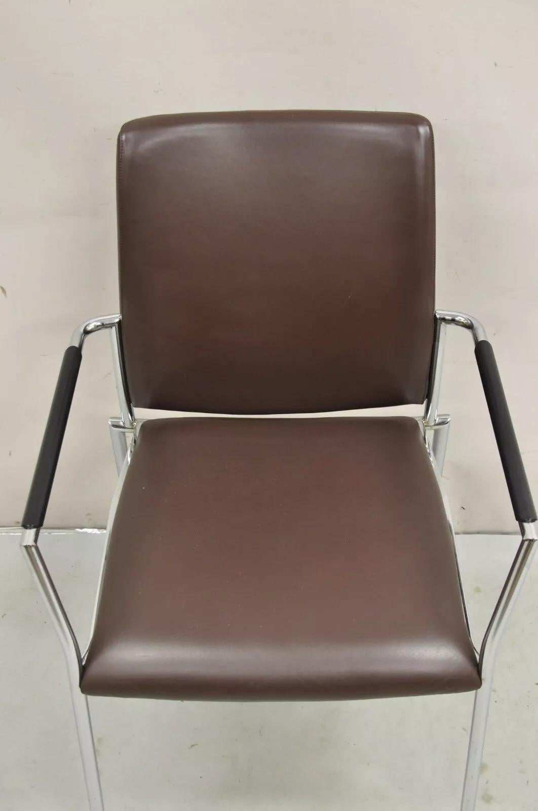Unknown Vintage Tayco Canada Chrome and Chocolate Brown Vinyl Arm Chairs - Set of 4 For Sale