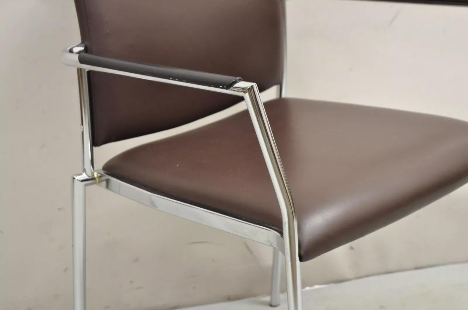 20th Century Vintage Tayco Canada Chrome and Chocolate Brown Vinyl Arm Chairs - Set of 4 For Sale